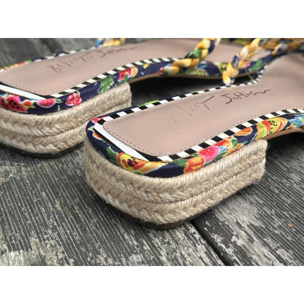 Betsy Johnson Womens Size 6 Grovee Yellow Multi Woven Slip On Block Sandals - Picture 9 of 10